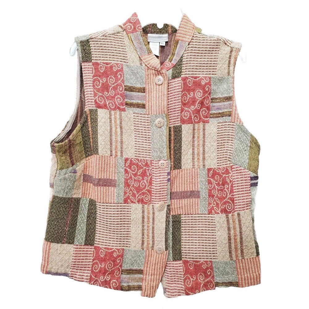 Coldwater Creek Tapestry Patchwork Button-Up Vest… - image 1